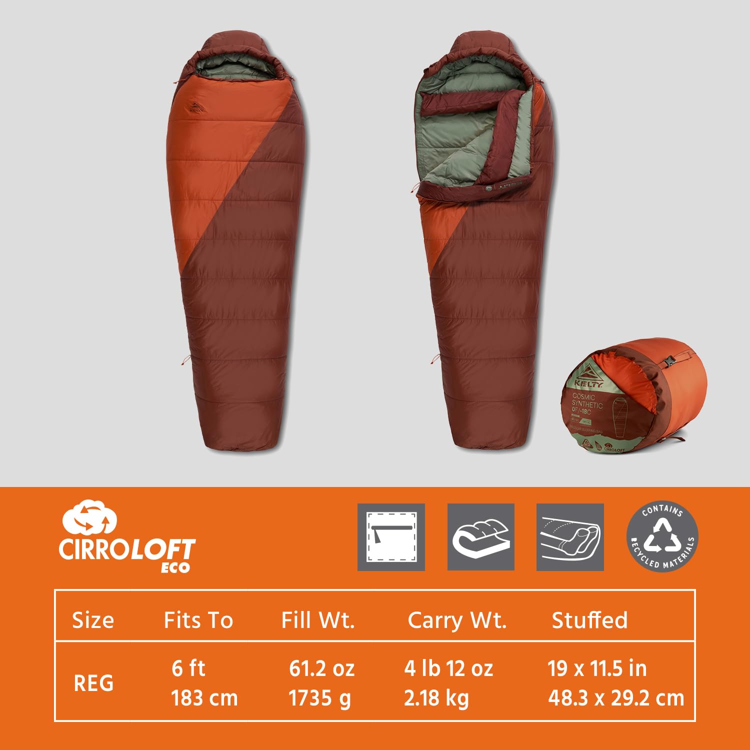 Kelty Cosmic Synthetic Fill 0 Degree Backpacking Sleeping Bag, Regular – Compression Straps, Stuff Sack Included - Image 3